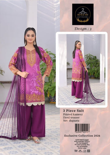 Style By Satrangi – Premium 3 Piece Printed Suit (Design 3)