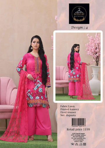 Style By Satrangi – Premium 3 Piece Lawn Suit (Design 4)