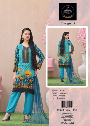Style By Satrangi – Premium 3 Piece Lawn Suit (Design 8)