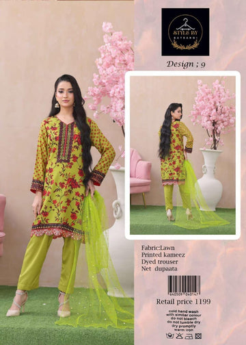 Style By Satrangi – Premium 3 Piece Lawn Suit (Design 9)