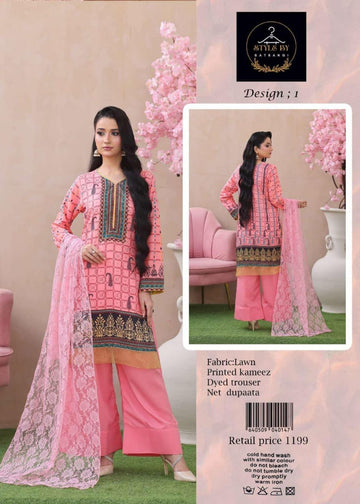 Style By Satrangi – Premium 3 Piece Lawn Suit (Design 1)